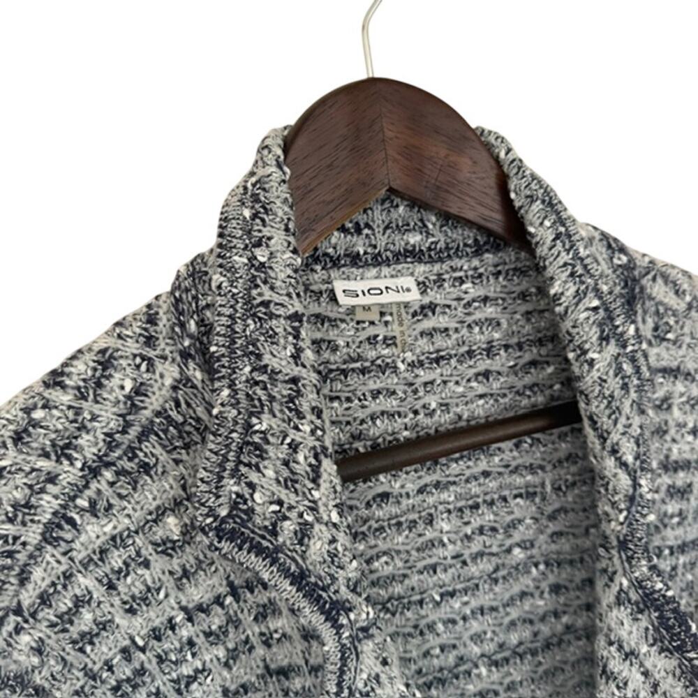 Sioni Navy and White Open Front Cardigan Jacket with Fringe Hem - Medium - Picture 3 of 6